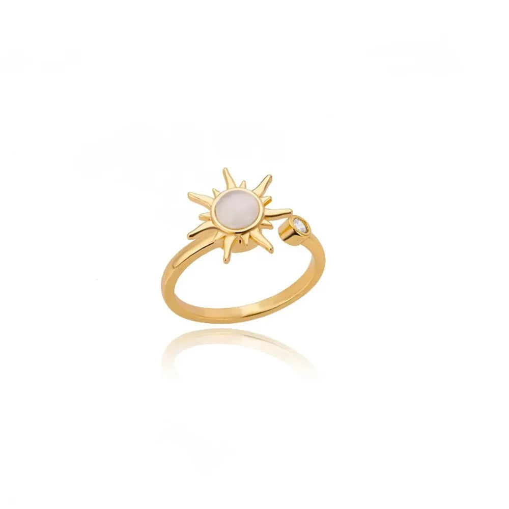 Copper decompression ring with rotatable band, adjustable opening, in gold or platinum colour