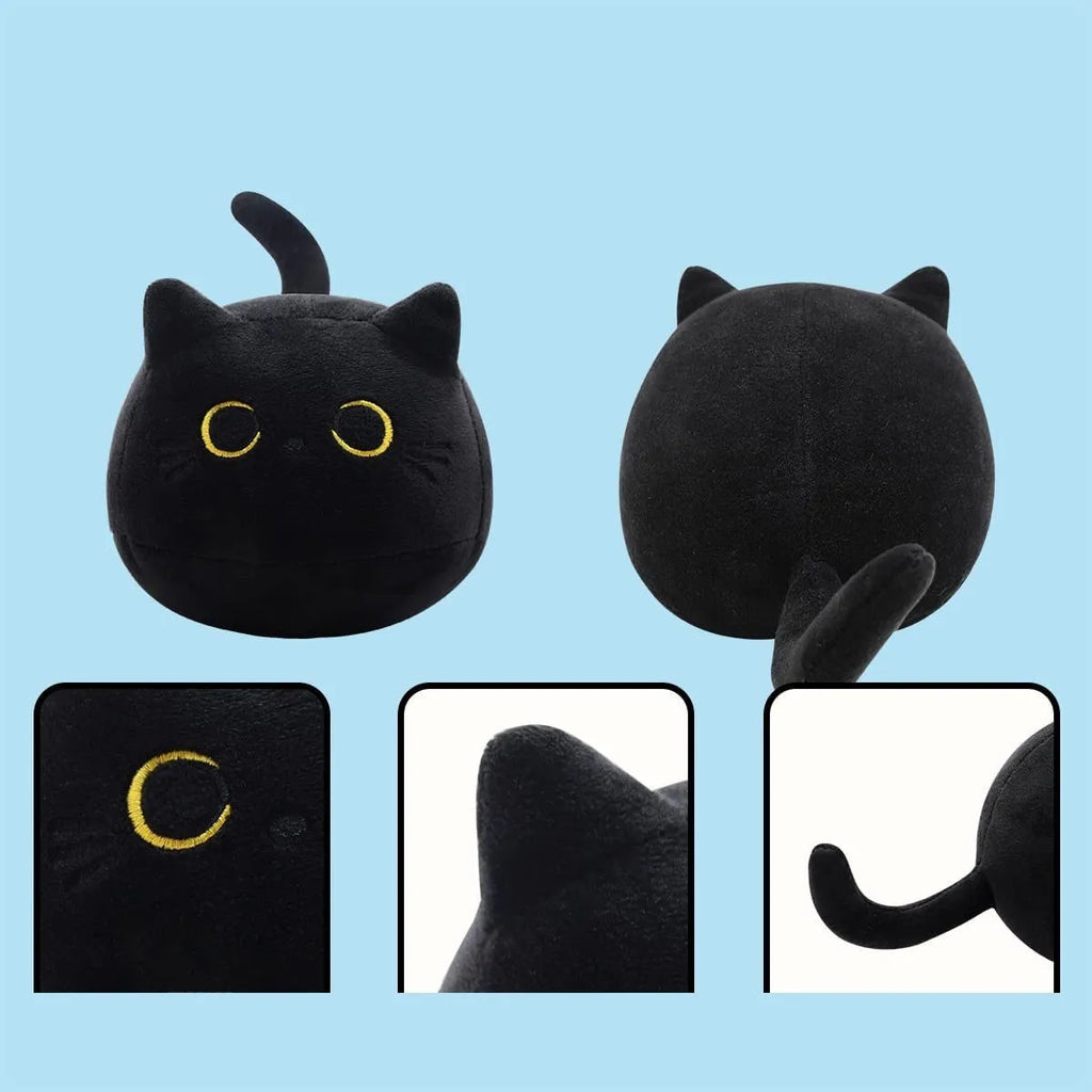 Fluffy black cat plush toy stuffed animal cushion measuring 50 cm length