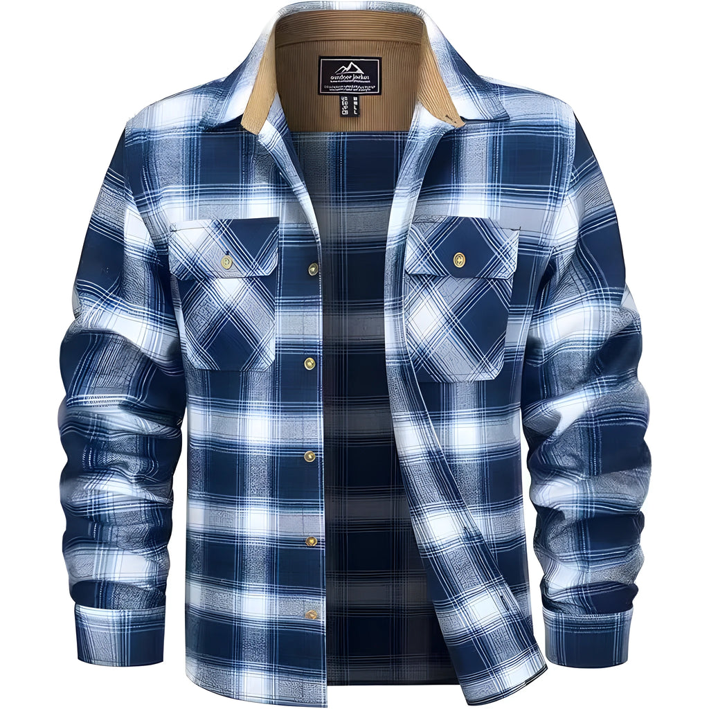 Men's polyester flannel button shirt with plaid pattern in multiple colour options