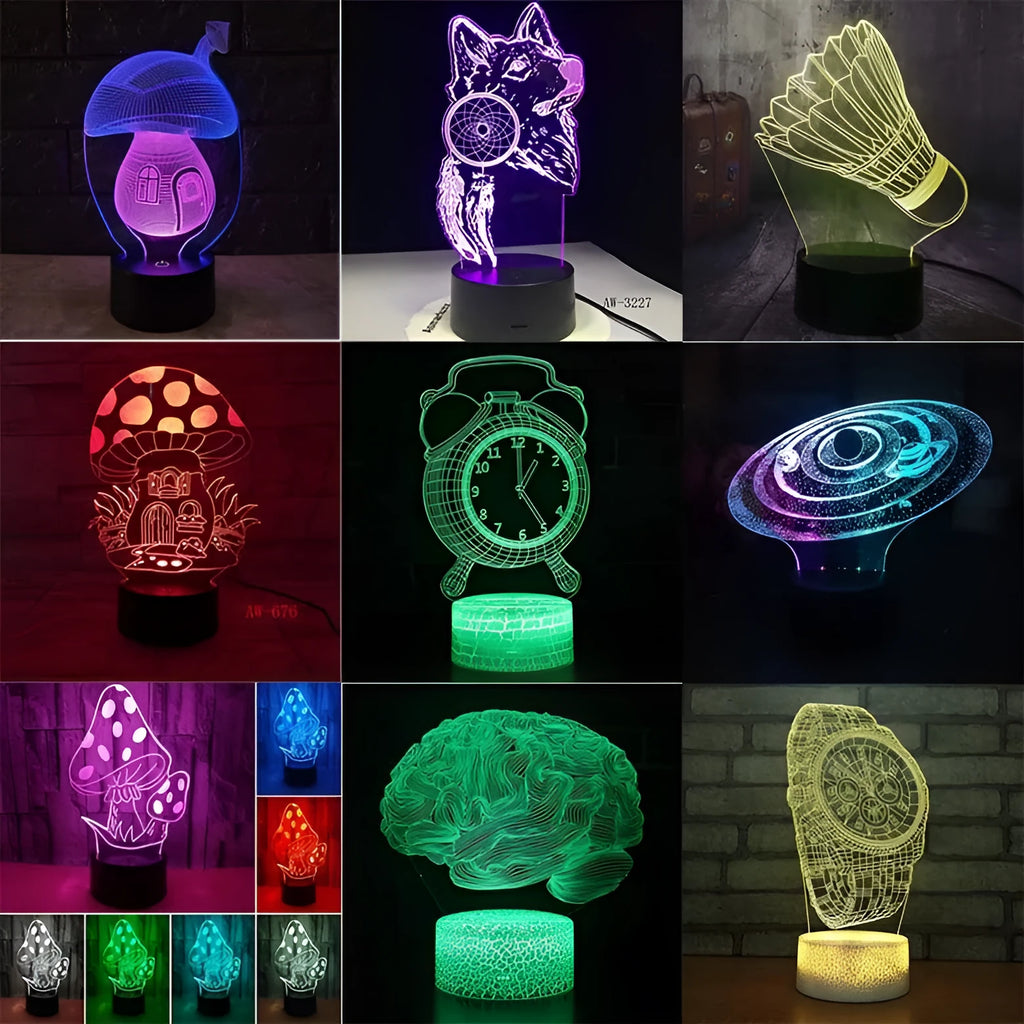 3D colourful LED desk lamp with remote control and touch panel on black ABS base