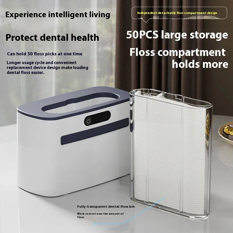 Intelligent induction dental floss box in dark grey, light grey, and gold colour options.