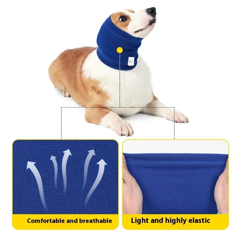 Polyester dog headband scarf in blue or grey colour, available in S M L sizes for small to medium breeds
