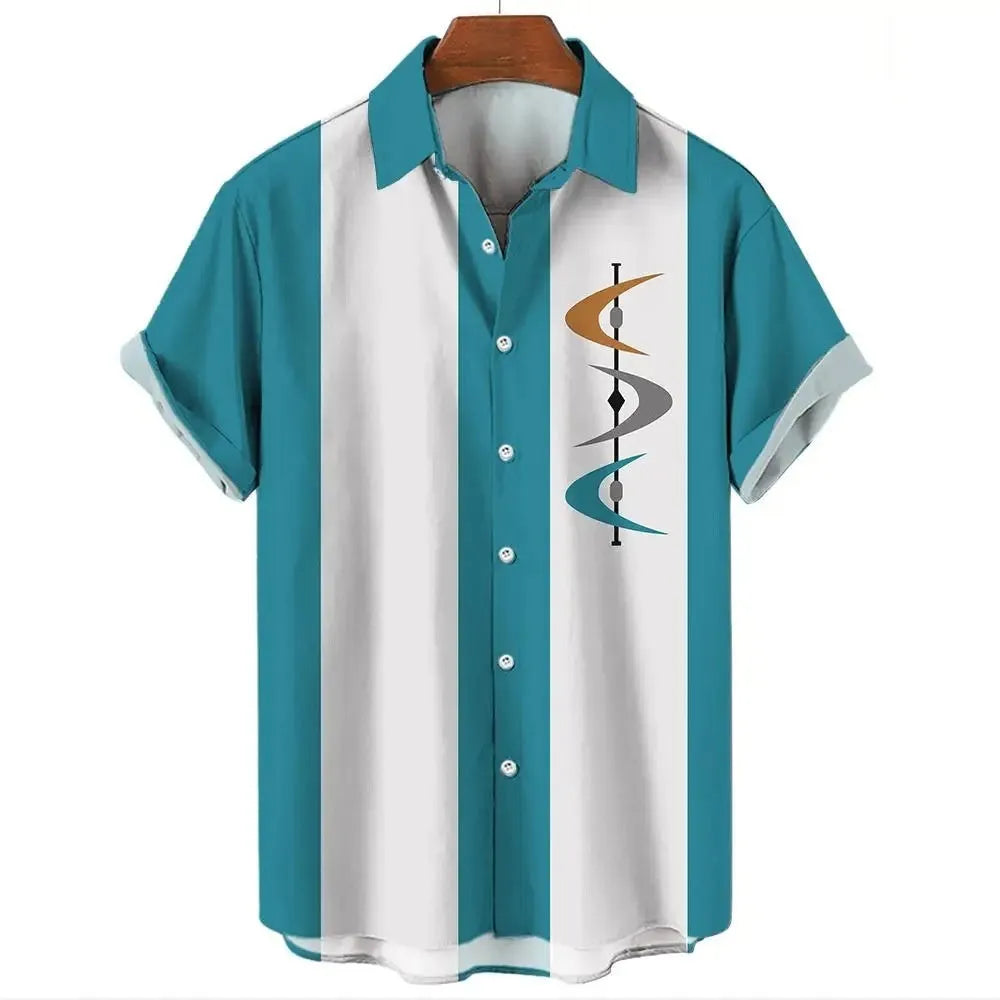 Men's stripe pattern Hawaiian shirt with short sleeves and button front in various colours