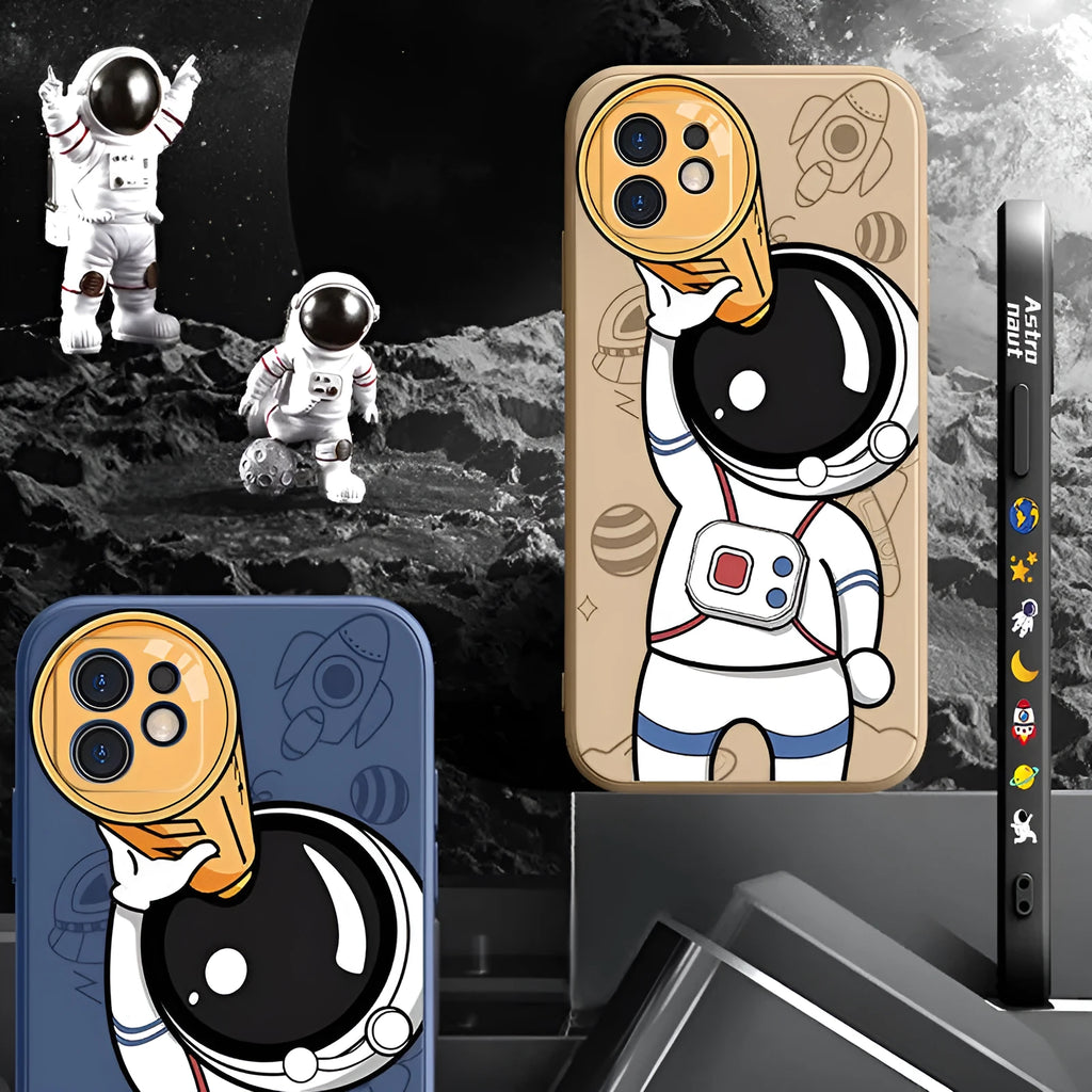 Cartoon astronaut and planet design silicone back cover case for iPhone