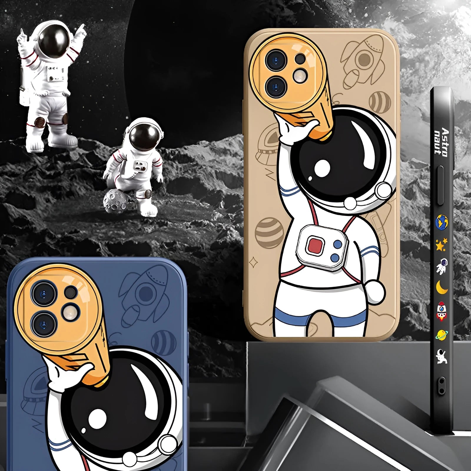 Cartoon astronaut and planet design silicone back cover case for iPhone