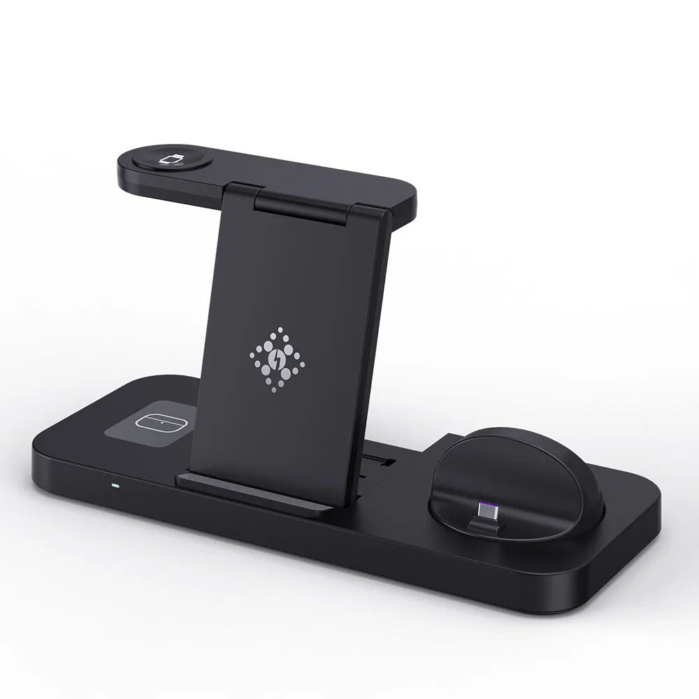 B-21 three-in-one wireless charging station for mobile phone, headset and watch in black or white.