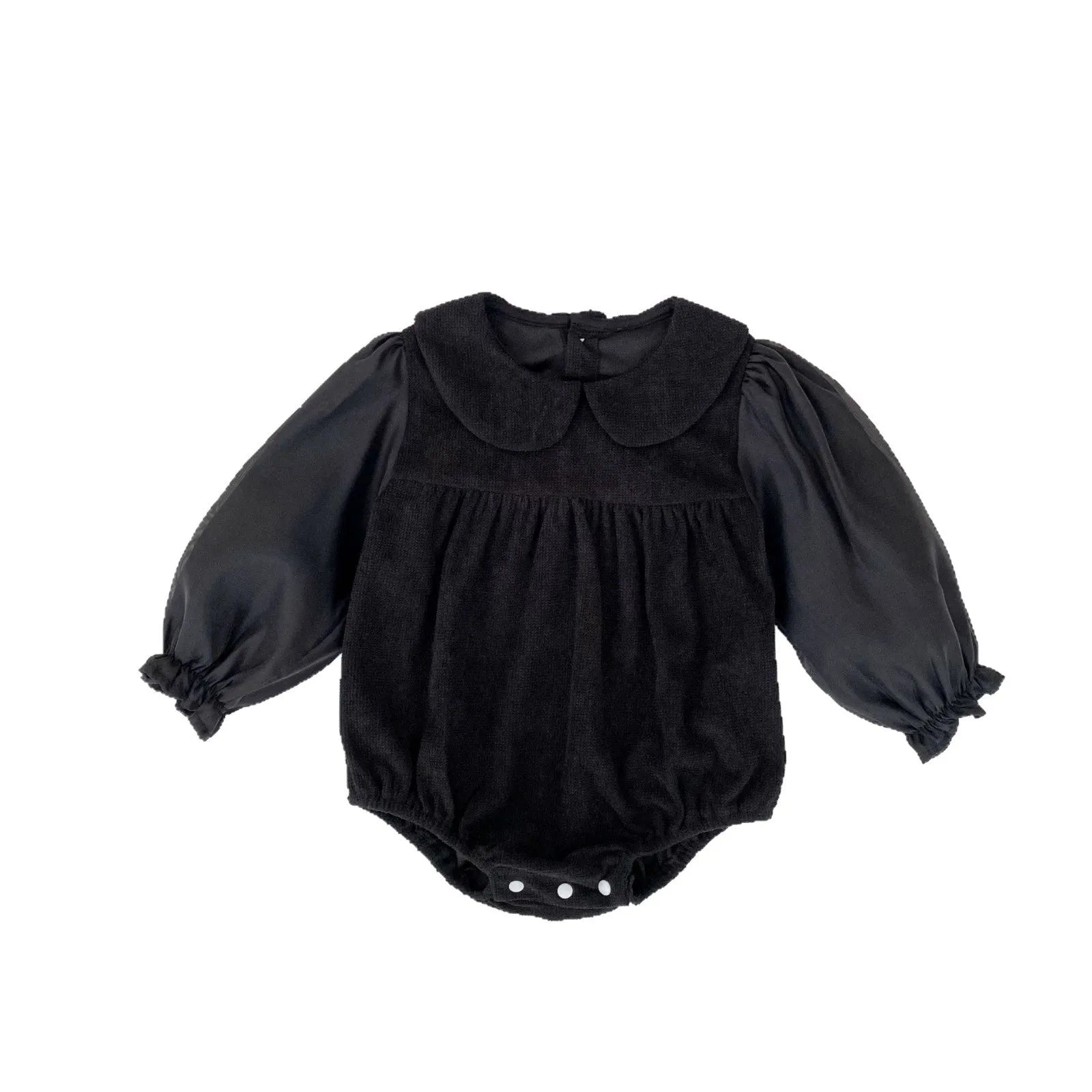 Baby girls corduroy triangle jumpsuit romper with doll collar in apricot colour, long sleeves, bottom-covering style
