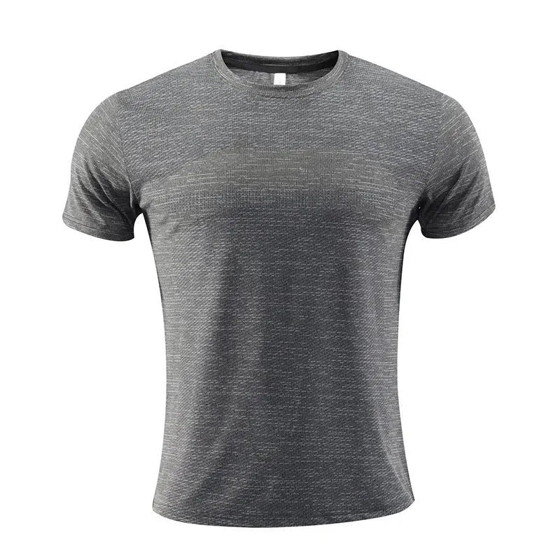Men's red short-sleeved sports T-shirt made from polyester spandex fabric for running and basketball.