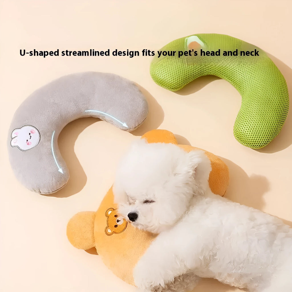 Cat U-shape pillow in Lomi Brown, breathable mini pet pillow for dogs, wooden free size design