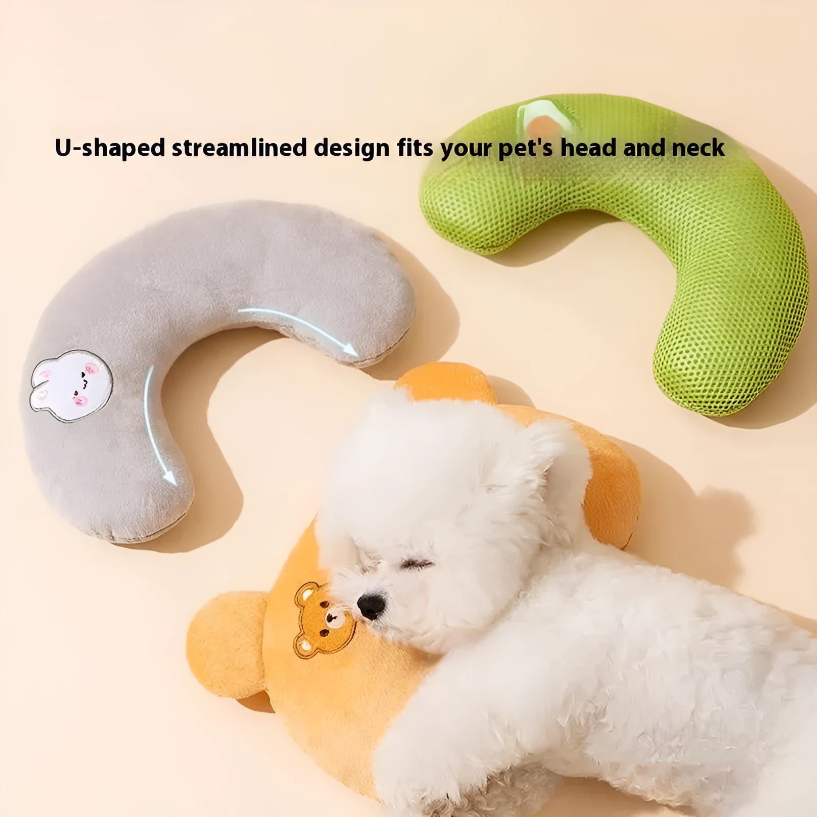 Cat U-shape pillow in Lomi Brown, breathable mini pet pillow for dogs, wooden free size design