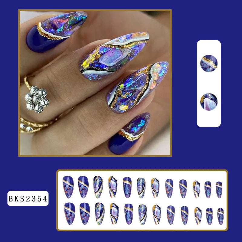 Colourful lines almond-shaped nail stickers in European Square style with four colour options