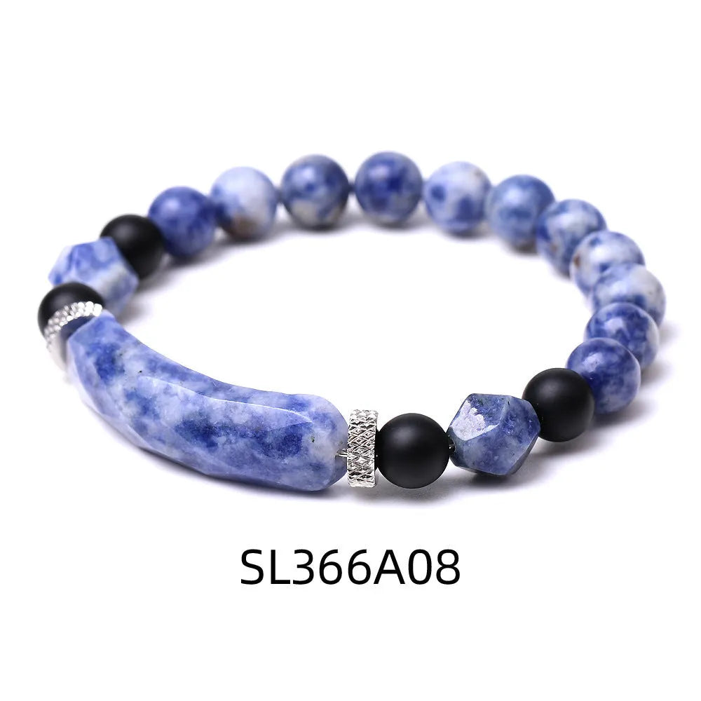 Handmade diamond-shaped cut agate bracelet with geometric pattern and fan-shaped elements