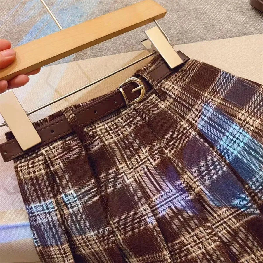 Children's plaid pleated skirt with cotton lining in A-line silhouette for heights 90-140cm