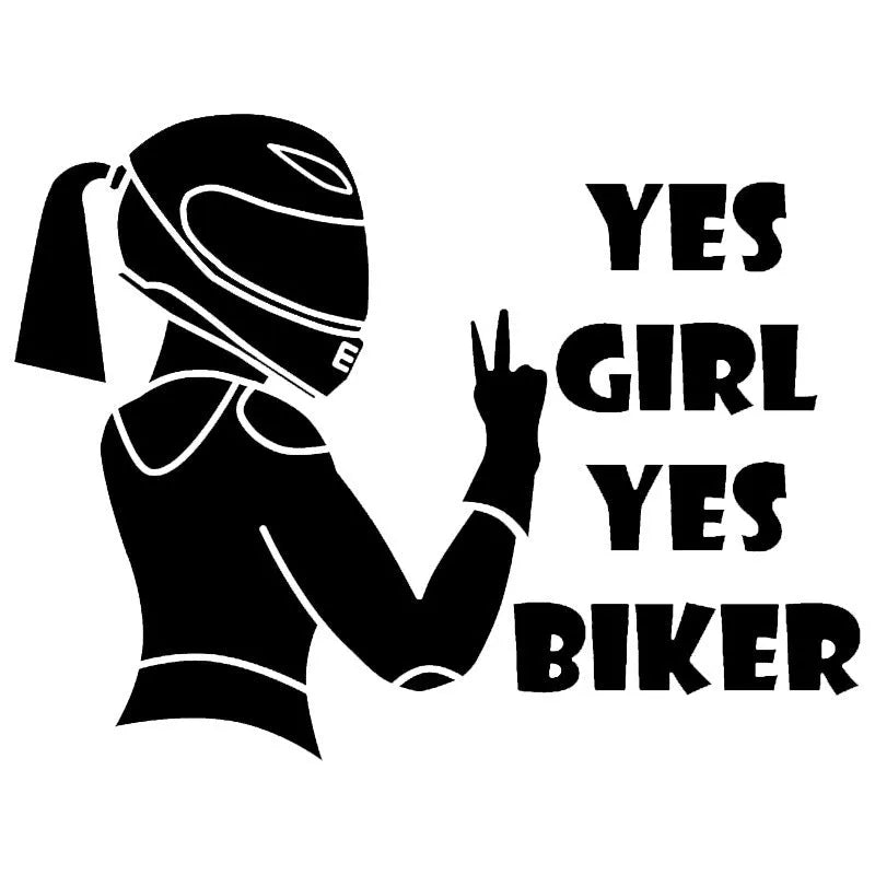 Cool girl rider character car sticker in waterproof PET material, 16cm by 15cm