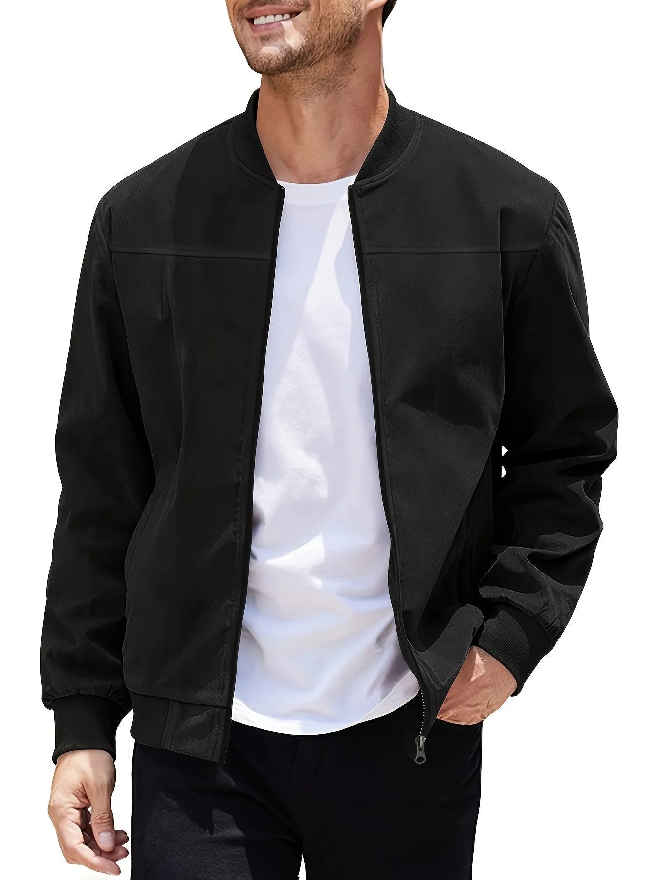 Men's plus size suede casual jacket with zipper closure in Army Green colour showing regular sleeve design