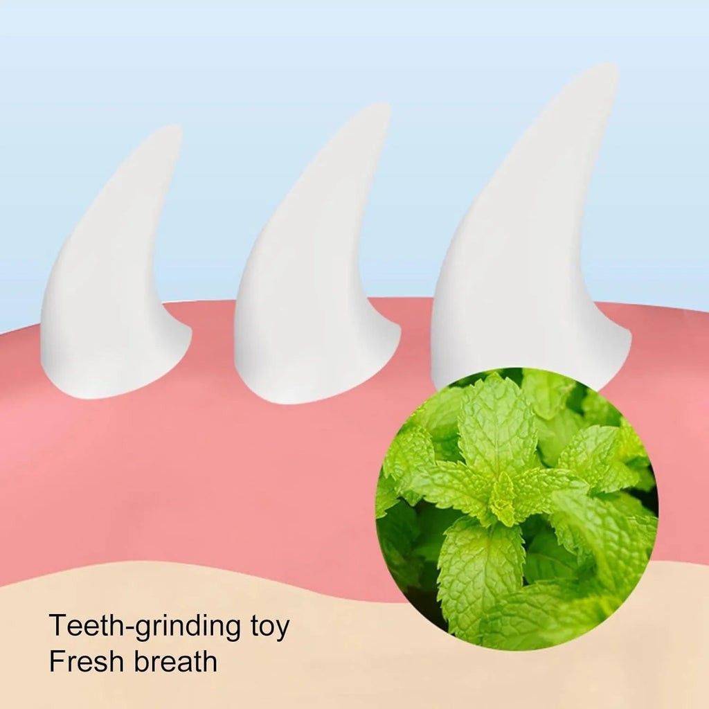 Blue carrot-shaped catnip toy with adhesive backing for wall mounting and dental cleaning