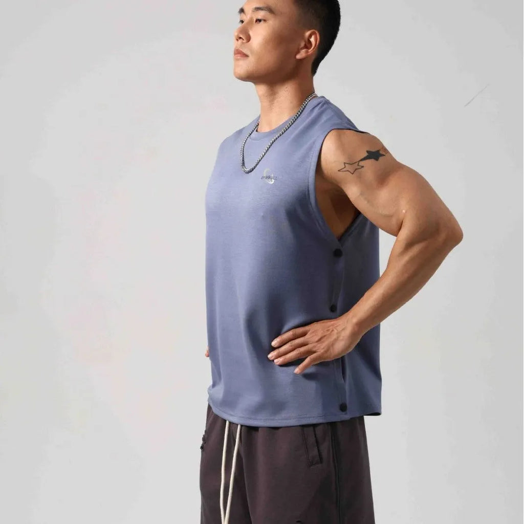 Korean style men's cotton fitness vest with hidden hook side openings