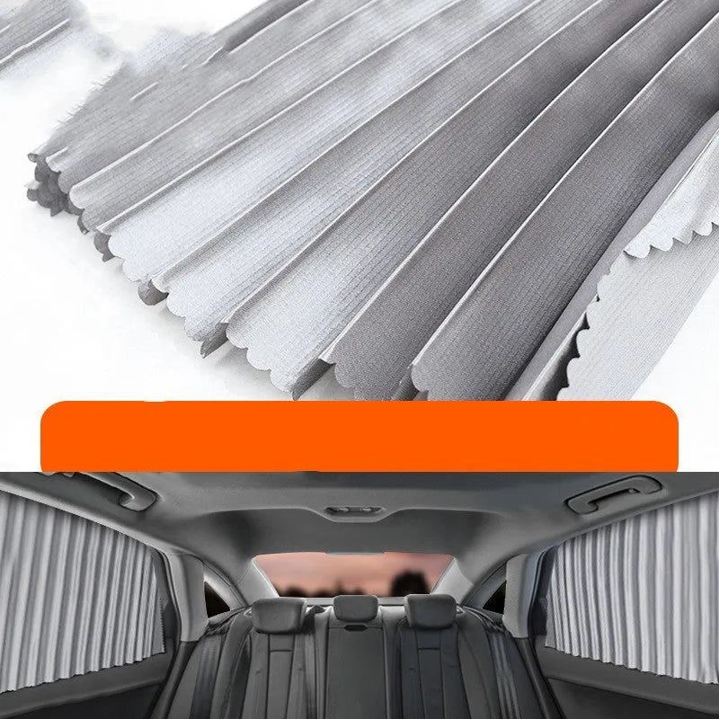 Auto retractable car sunshade curtain in thick opaque cloth with roller shutter mechanism