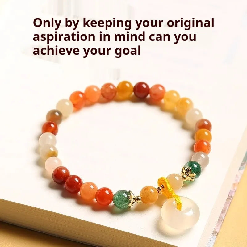 Handmade natural jinsi jade and red agate bracelet with safety buckle, Chinese style.