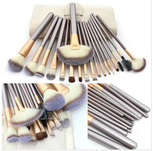 Persian makeup brush set with rice white bristles and champagne coloured handles