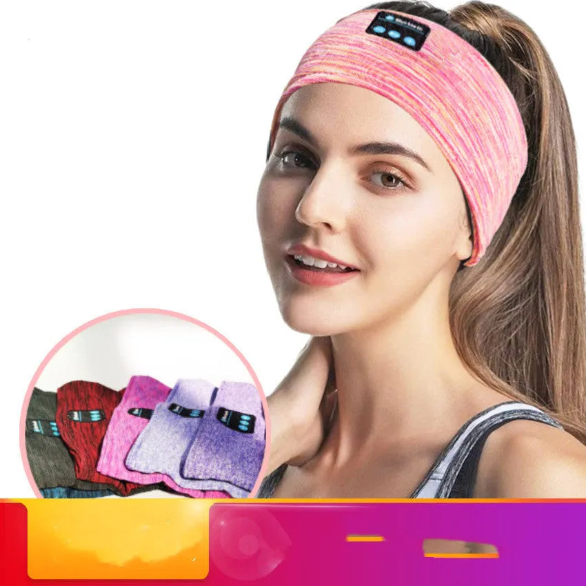 Pink wireless Bluetooth headband eye mask headset with music label pattern for hands-free calls