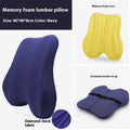 Grey lumbar support cushion for office chair measuring 40cm by 40cm by 8cm thick.