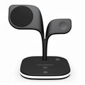 Black or white desktop wireless charging stand for phone, headphones, and smartwatch with 15W max output