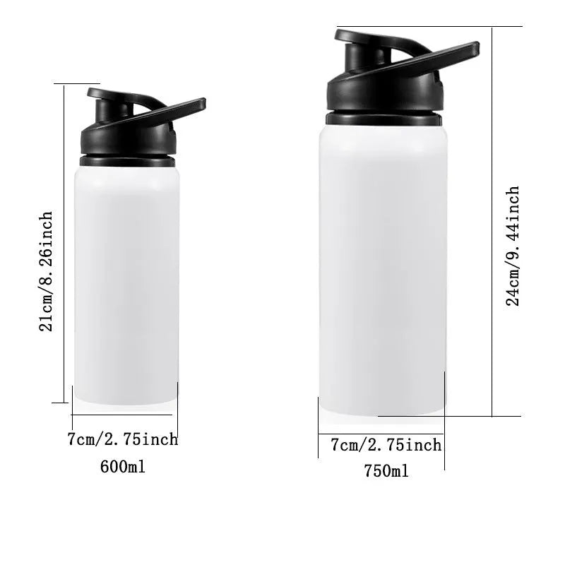 White aluminium sports water bottle for cycling with screw cap in 600ml and 750ml sizes