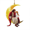 Flat acrylic mini moon Christmas pendant for car interior decoration with rope, cartoon style, multiple colours