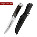 Stainless steel camping fruit knife with leather protective case showing national style design