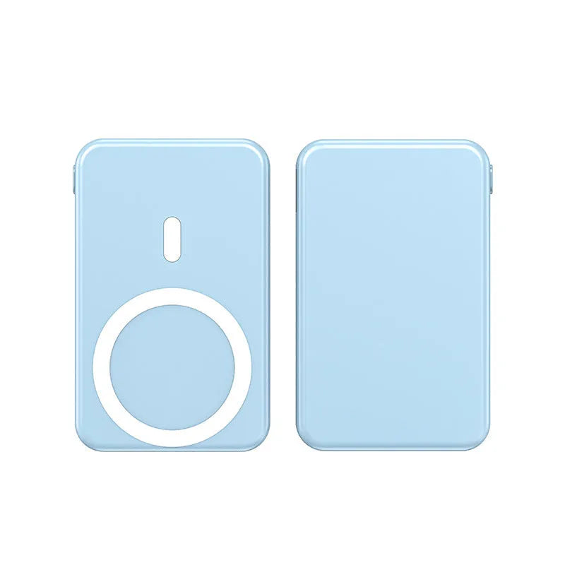 Magnetic wireless charging power bank with folding bracket showing capacity options and colour variations