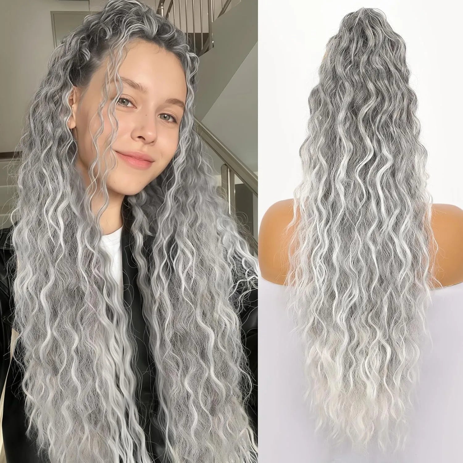 Long 30-inch curly ponytail wig in high temperature fibre for costume and cosplay.
