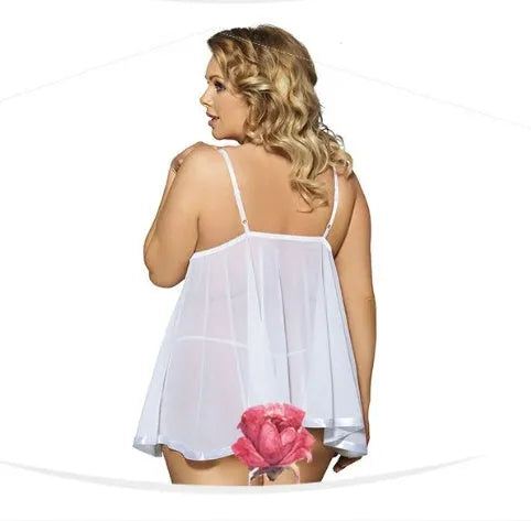 Women's purple lace and mesh sleepdress lingerie, size 6XL, on a hanger.
