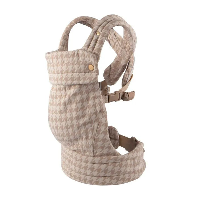 Baby multi-functional adjustable shoulder strap carrier in Champagne houndstooth colour on white background