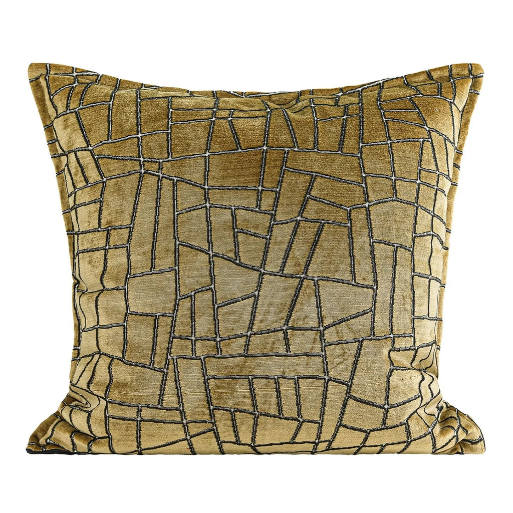 Tuhao gold geometric abstract pattern on a square polyester cushion cover.