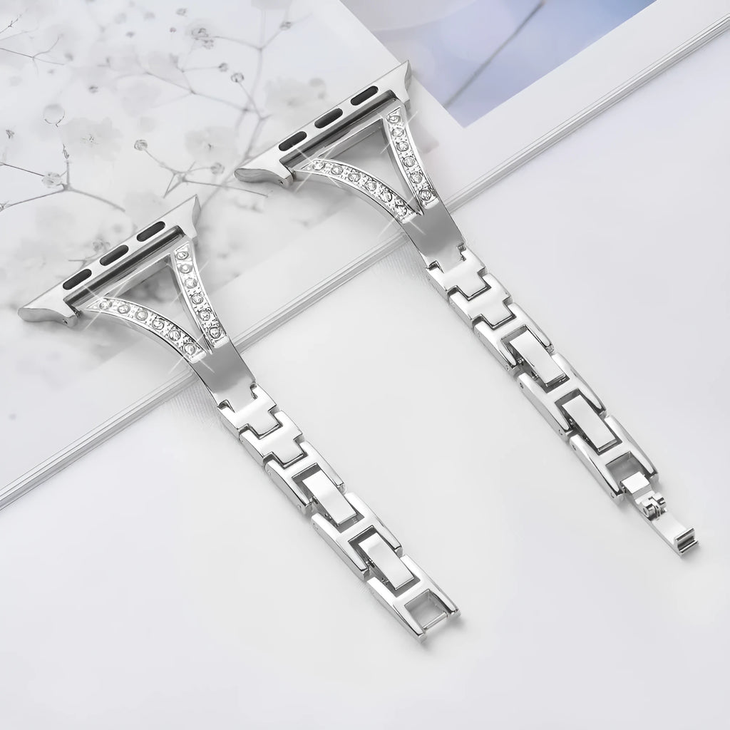 Herringbone diamond pattern Apple Watch band with zinc alloy construction in silver colour