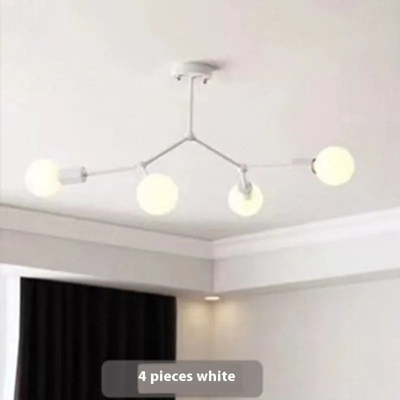 Iron Nordic-style chandelier ceiling lamp with multiple light heads, in black or white.