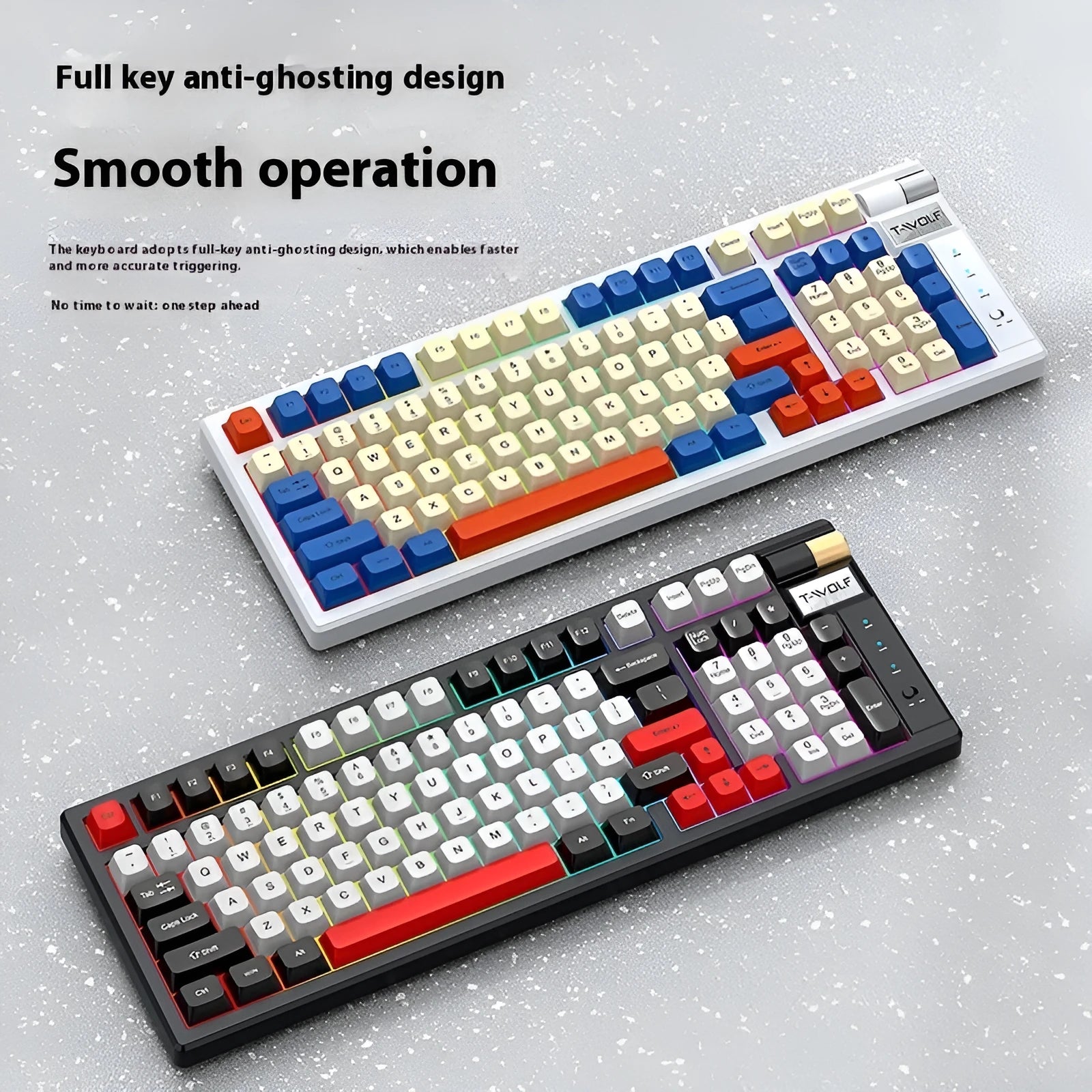 Bluetooth mechanical gaming keyboard with RGB backlight in black and red colour scheme