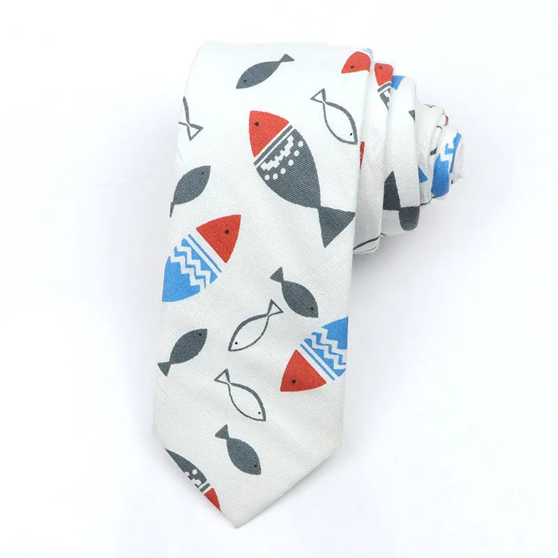 Men's narrow cotton bow tie with printed cartoon patterns in Korean casual style