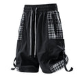 Men's casual cargo shorts with plaid stitching detail in loose fit design