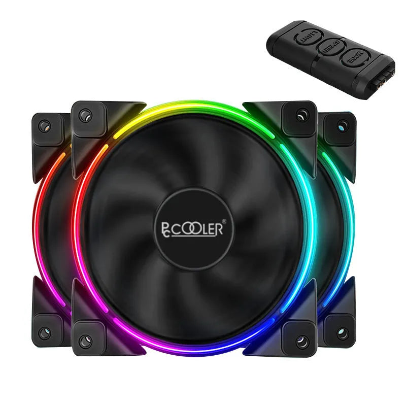 Three black 120mm RGB cooling fans for PC case airflow