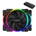 Three black 120mm RGB cooling fans for PC case airflow