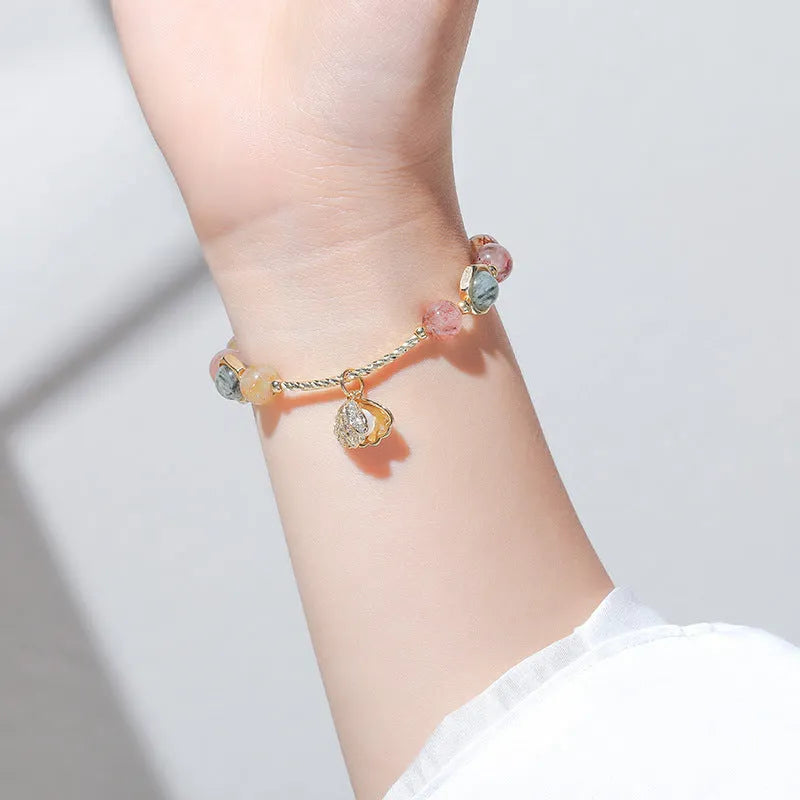 Natural colourful hair crystal bracelet for women, cartoon animal style, electroplated finish