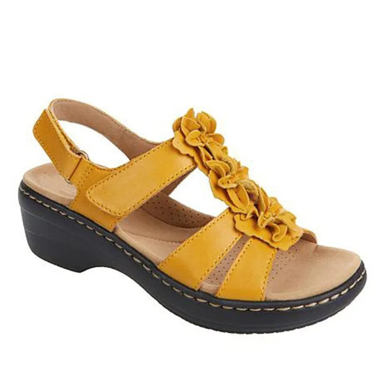 Hollow wedge heel fish mouth casual sandals for women, large size 43, breathable elastic design, imitation leather inner, black colour