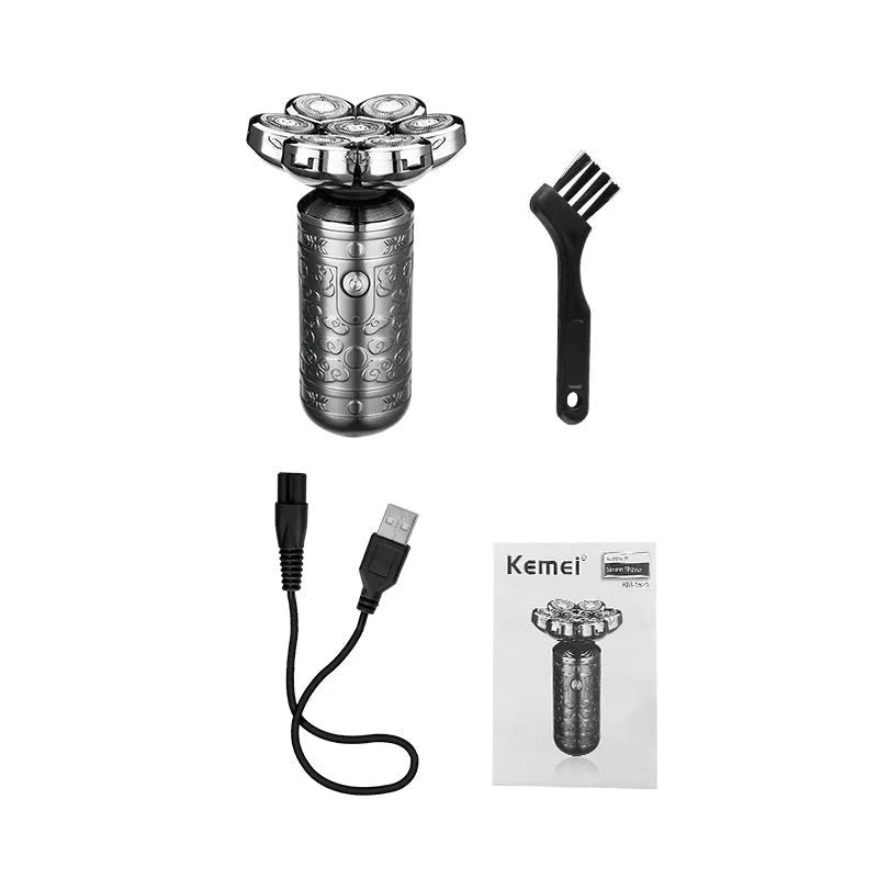 Silver Black zinc alloy floating cutter head shaver with USB cable on background