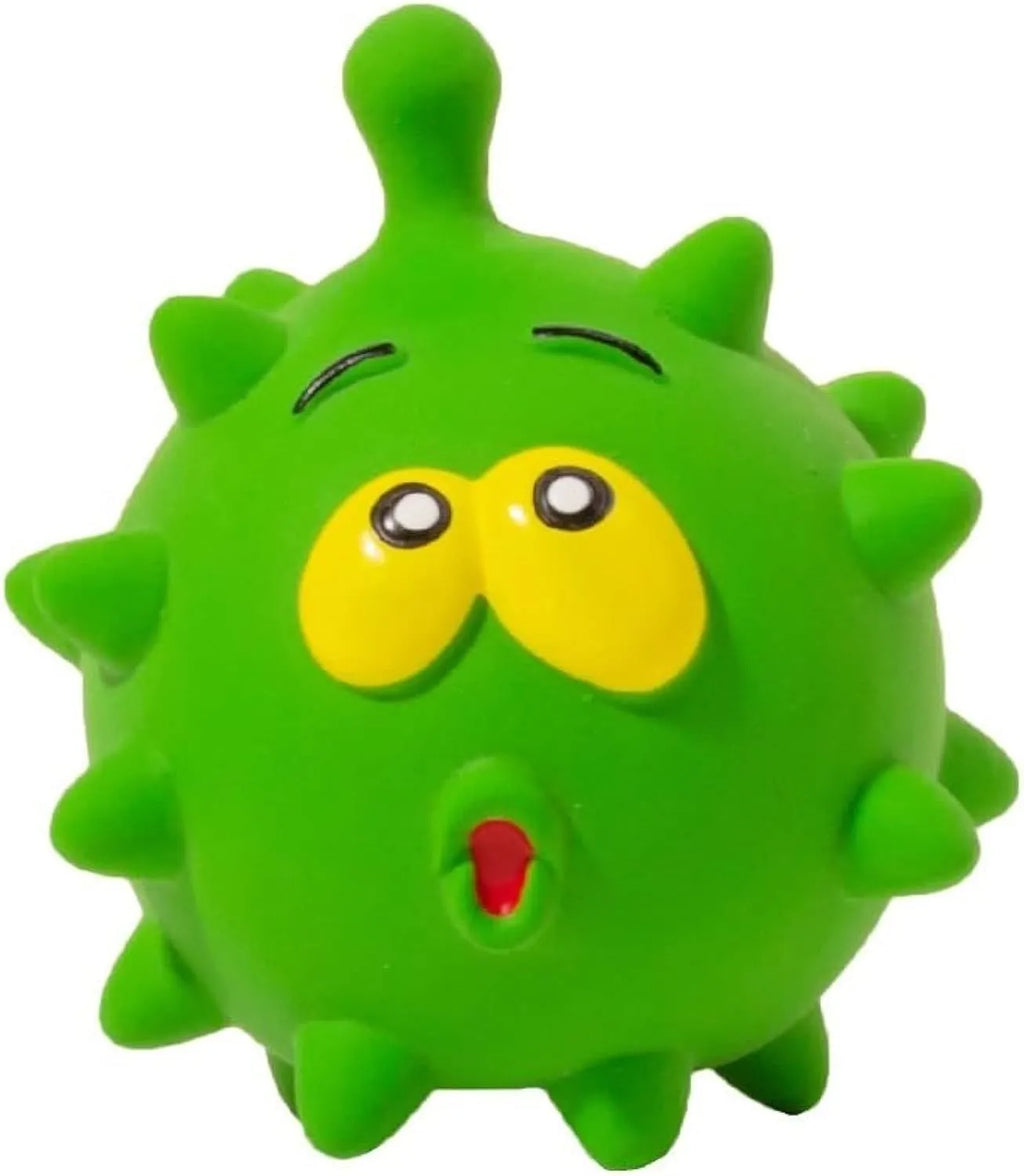 Set of four coloured squeaky dog balls with cute faces, made from natural latex rubber.