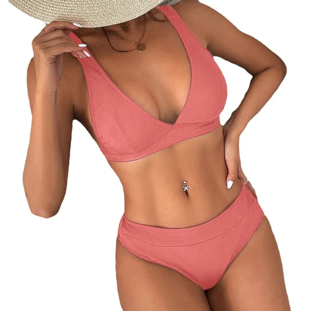 Women's lace-up split front bikini in multiple colours showing high waist design option