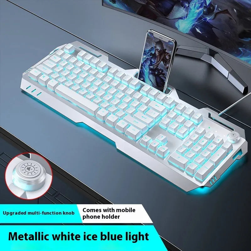 Aluminium alloy mechanical keyboard with backlit keys in gaming dimensions with optional mouse and headset