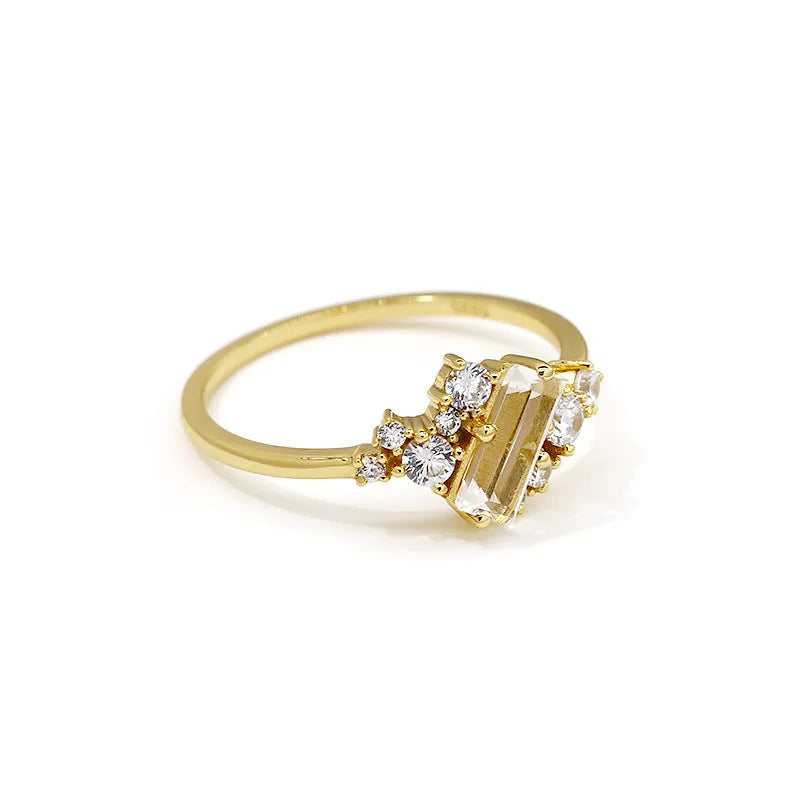 Women's silver electroplated ring with white crystal blingbling shiny finish on white background