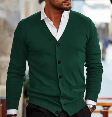 Men's slim fit acrylic cardigan sweater coat in wine red colour with long sleeves
